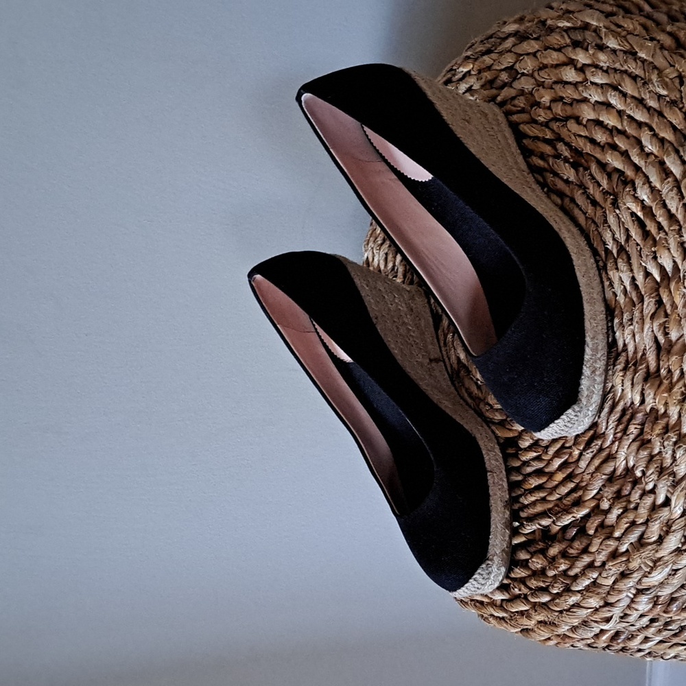 J.CREW Womens Classic Preppy Summer Black Canvas 3.25" Wedge Espadrilles S-8 - Picture 2 of 8